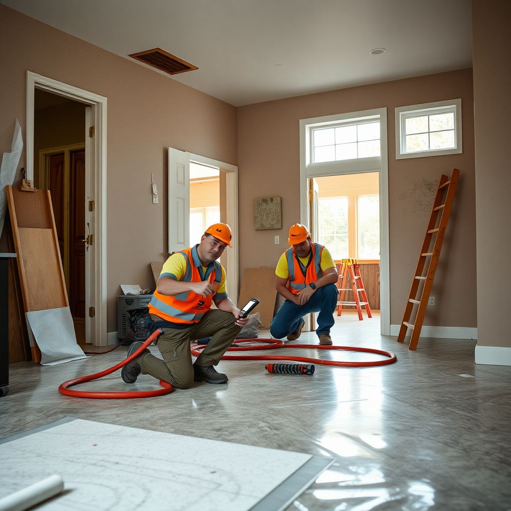 A certified technician using a moisture meter to inspect drywall in an Aurora home.