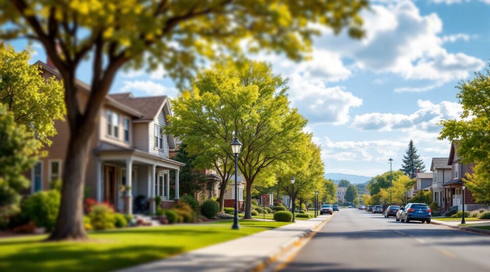 A response vehicle parked on a residential street in Englewood, Colorado, near mid-century ranch homes during a clear morning.