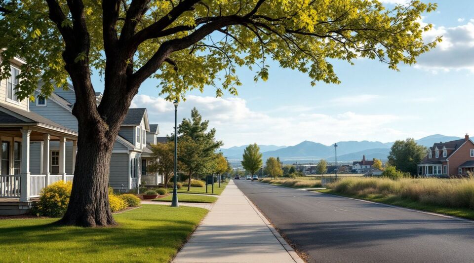 A professional water extraction vehicle parked on a residential street in Centennial, Colorado during a clear morning.
